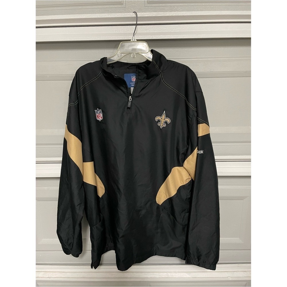 New Orleans Saints 1/4 Zip Windbreaker NFL Onfield Reebok Jacket Mens 2XL Black